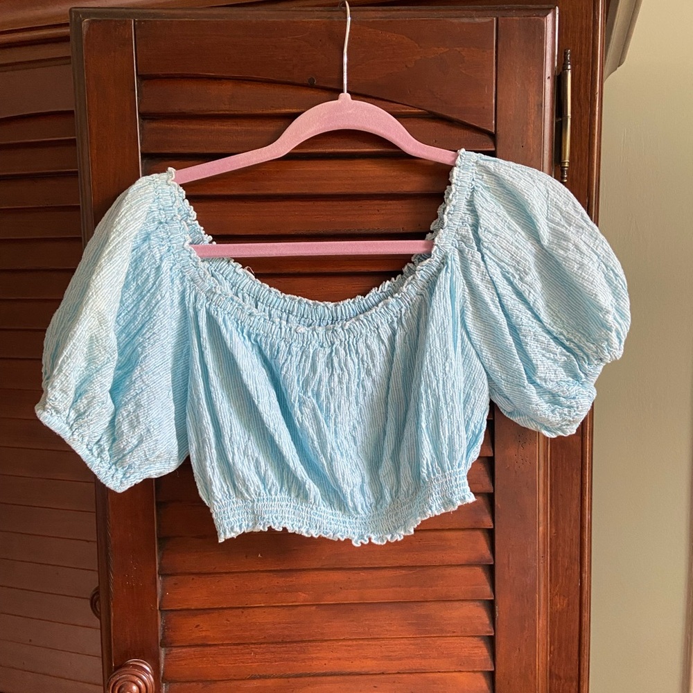 Kimchi Blue Light Blue Puff Sleeve Crop Top